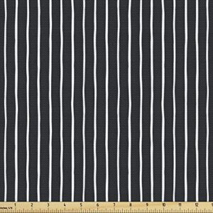 ambesonne pinstripe fabric by the yard, monochrome black and white design white thin uneven lines on dark backdrop, decorative fabric for upholstery and home accents, 2 yards, black and white