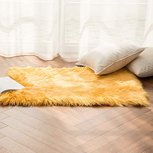 MIULEE Luxury Super Soft Fluffy Area Rug Faux Fur Rectangle Rug Decorative Plush Shaggy Carpet for Bedside Sofa Floor Nursery Fall Decor 2 x 3 Feet, Mustard Yellow