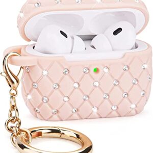 CAGOS Compatible with Airpods Pro Case, Cute Airpods Pro Bling Crystal TPU Case Protective Hard Carrying Cover Women Girls with Shiny Crystal/Keychain for Apple Airpods Pro Charging Case, Pink