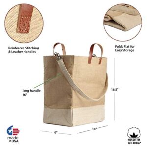 Earthwise Jute Shopping Bags Tote Reusable for Grocery Shopping Everyday Tote Heavy Duty with Long Adjustable Shoulder Strap and Leather Carry Handles