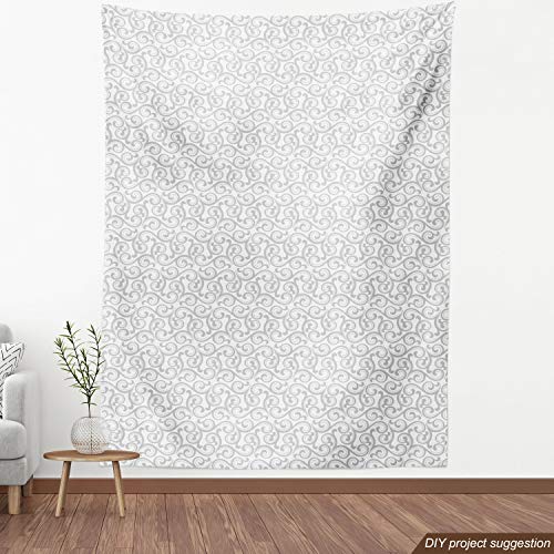 Ambesonne Damask Grey Fabric by The Yard, Simple Pattern with Curls and Dots in Neutral Design Print, Decorative Fabric for Upholstery and Home Accents, 5 Yards, White Grey