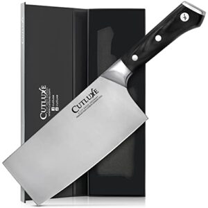 cutluxe cleaver knife - 7" meat cleaver, butcher knife for meat cutting – razor sharp german steel blade – full tang ergonomic handle design – artisan series