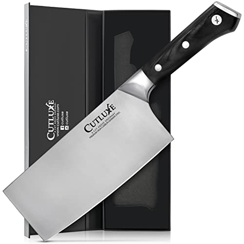 Cutluxe Cleaver Knife - 7" Meat Cleaver, Butcher Knife for Meat Cutting – Razor Sharp German Steel Blade – Full Tang Ergonomic Handle Design – Artisan Series