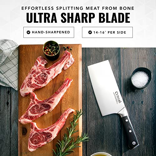 Cutluxe Cleaver Knife - 7" Meat Cleaver, Butcher Knife for Meat Cutting – Razor Sharp German Steel Blade – Full Tang Ergonomic Handle Design – Artisan Series