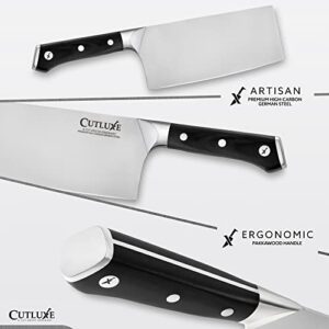 Cutluxe Cleaver Knife - 7" Meat Cleaver, Butcher Knife for Meat Cutting – Razor Sharp German Steel Blade – Full Tang Ergonomic Handle Design – Artisan Series