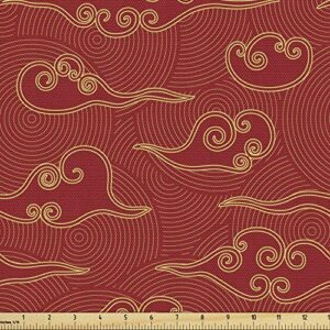 ambesonne east fabric by the yard, traditional japanese style sky scrolling clouds far eastern folk motif pattern, decorative fabric for upholstery and home accents, 1 yard, vermilion cream