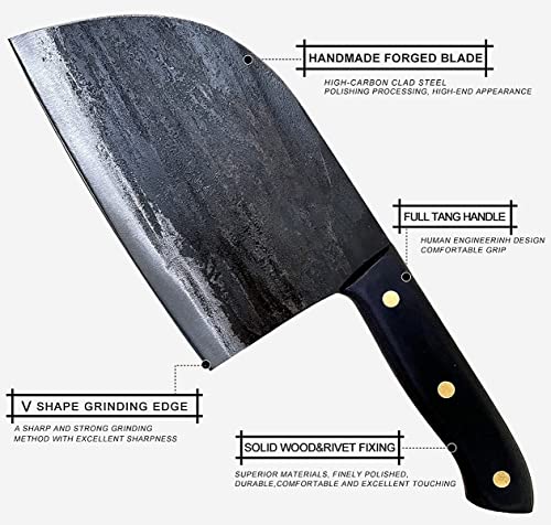 Forging Serbian Chef Knife, Huusk Kitchen Butcher Knives with Sheath Japan Knives Meat Vegetable Fruit Cleaver with Full Tang Handle