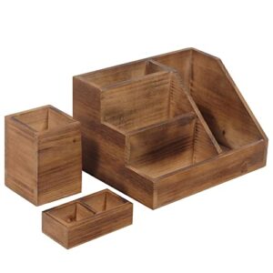 hbcy creations 3 piece rustic wooden desk organizer set- rustic mail organizer for desktop - great for rustic or industrial home decor! rustic makeup organizer for vanity