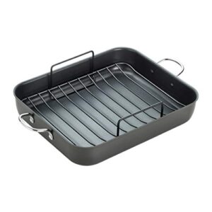 t-fal, ultimate hard anodized, nonstick 16 in. x 13 in. roaster with rack, black, , 16 inch x 13 inch, grey