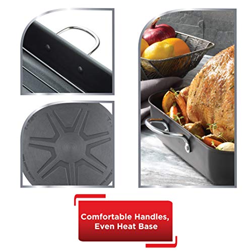 T-fal, Ultimate Hard Anodized, Nonstick 16 In. x 13 In. Roaster with Rack, Black, , 16 Inch x 13 Inch, Grey