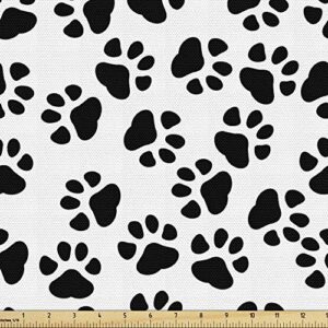 ambesonne paw print fabric by the yard, animal feet sign pattern in monochromatic style dog cat puppy kitten, decorative fabric for upholstery and home accents, 1 yard, white charcoal