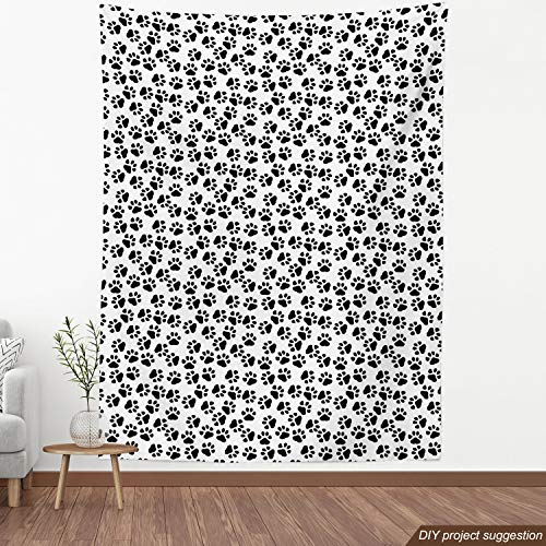 Ambesonne Paw Print Fabric by The Yard, Animal Feet Sign Pattern in Monochromatic Style Dog Cat Puppy Kitten, Decorative Fabric for Upholstery and Home Accents, 1 Yard, White Charcoal