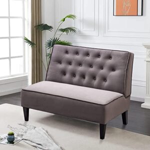 alunaune upholstered loveseat bench settee for bedroom, small sofa couch love seat bench armless settee tufted button living room dining room bench-light grey