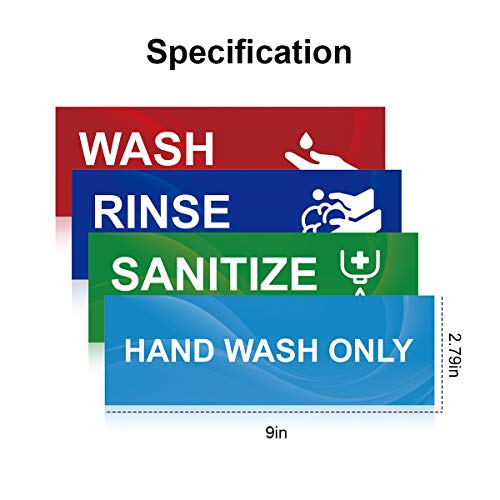 Wash Rinse Sanitize Sink Labels, Hand Wash Only Sign, 4 Pack 3 Compartment Sink Waterproof Sticker Signs for Wash Station, Commercial Kitchens, Restaurant, Food Trucks, Busing Stations, Dishwashing…