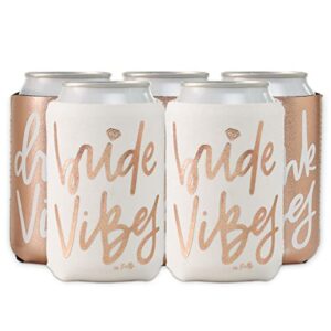 xo, fetti bachelorette party bride vibes can cooler - white + rose gold, 10 count | neoprene holder, drink sleeve,bridal shower, engagement party decoration and bride to be gift