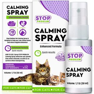 beloved pets calming pheromone spray & scratch repellent for cats - reduce scratching furniture, pee - during travel, fireworks, thunder, vet zone - helps to relief stress, fighting, hiding