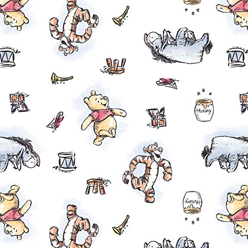 Winnie The Pooh Disney Licensed Pooh and Friends Toss on White Design by Springs Creative 43" Wide 100% Cotton Fabric SC-68676 Sold by Yard