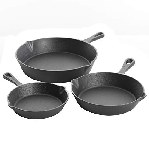 Gibson Home Addlestone Pre-Seasoned Cast Iron Skillet Set, 3-Piece Set (6/8/10-Inch), Charcoal Grey