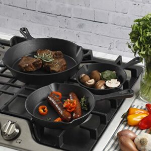 Gibson Home Addlestone Pre-Seasoned Cast Iron Skillet Set, 3-Piece Set (6/8/10-Inch), Charcoal Grey