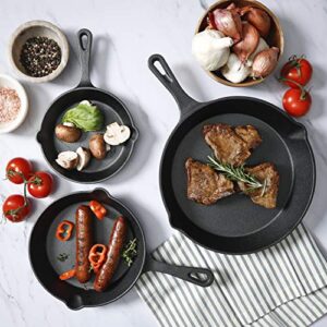 Gibson Home Addlestone Pre-Seasoned Cast Iron Skillet Set, 3-Piece Set (6/8/10-Inch), Charcoal Grey