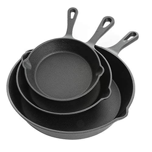 Gibson Home Addlestone Pre-Seasoned Cast Iron Skillet Set, 3-Piece Set (6/8/10-Inch), Charcoal Grey