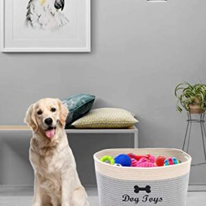 Xbopetda Dog Toy Basket, Cotton Rope Storage Basket, Laundry Basket Storage Bin Pet Toy Organizer Box - Perfect for Holding Pet Clothes/Blankets/Treats-Gray/White