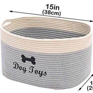 Xbopetda Dog Toy Basket, Cotton Rope Storage Basket, Laundry Basket Storage Bin Pet Toy Organizer Box - Perfect for Holding Pet Clothes/Blankets/Treats-Gray/White