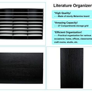 PAG Wood Literature Organizer Office Home File Sorter Mail Center Paper Storage Holder Classroom Keepers Mailbox, 27 Slots Compartment, Black&White