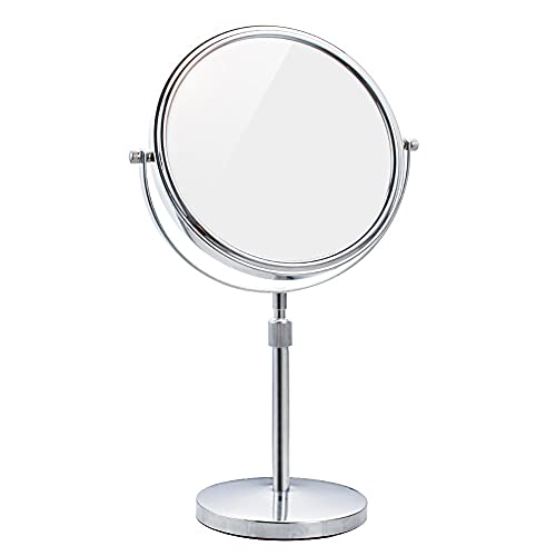 Nicesail Tabletop Makeup Mirror 8 Inch Double-Sided with 7X Magnification, Freestanding Mirror with Pedestal for Shaving, Height Adjustable Chrome Finish (8 Inch, 7X)