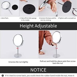 Nicesail Tabletop Makeup Mirror 8 Inch Double-Sided with 7X Magnification, Freestanding Mirror with Pedestal for Shaving, Height Adjustable Chrome Finish (8 Inch, 7X)