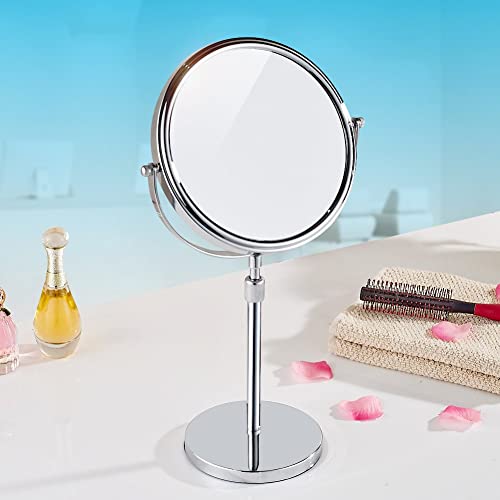 Nicesail Tabletop Makeup Mirror 8 Inch Double-Sided with 7X Magnification, Freestanding Mirror with Pedestal for Shaving, Height Adjustable Chrome Finish (8 Inch, 7X)