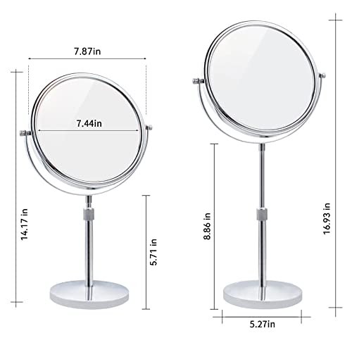 Nicesail Tabletop Makeup Mirror 8 Inch Double-Sided with 7X Magnification, Freestanding Mirror with Pedestal for Shaving, Height Adjustable Chrome Finish (8 Inch, 7X)