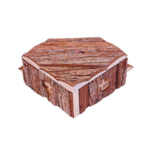 POPETPOP Hamster House Wooden - Small Animals Hideout Hut for Dwarf Hamster Rat Mouse Cage Sleeping Cabin with Ramp and Platform