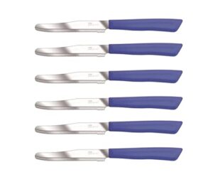 tredoni 6 kitchen knives - 4.3"/11cm italian stainless steel serrated vegetable/steak/table knife cutlery, rounded tip (blue)