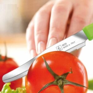 Tredoni 6 kitchen Knives - 4.3"/11cm Italian Stainless Steel Serrated Vegetable/Steak/Table Knife Cutlery, Rounded Tip (Blue)