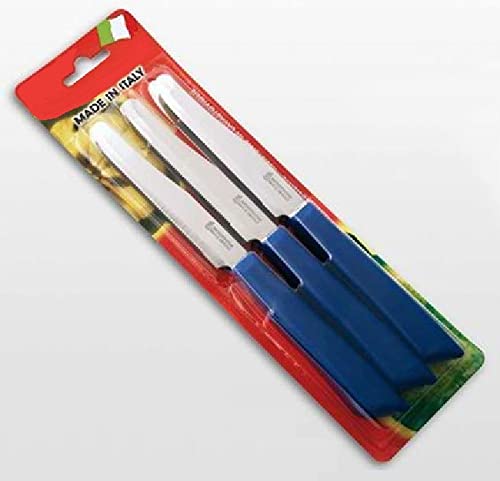 Tredoni 6 kitchen Knives - 4.3"/11cm Italian Stainless Steel Serrated Vegetable/Steak/Table Knife Cutlery, Rounded Tip (Blue)