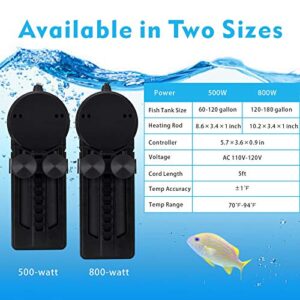 hygger Fast Heating Titanium Aquarium Heater with LED Digital Temp Controller 800W Submersible Fish Heater for 120-180 Gallon Freshwater Tank