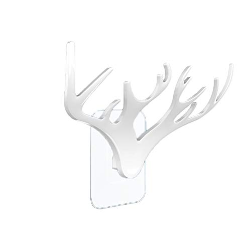 Fullgaden Upgraded Version Wall Hooks, Key Holder,Decorative Deer Head Hanger Organizer Rack with Adhesive for Home or Office and Kitchen Bathrooms Lavatory Closets, White