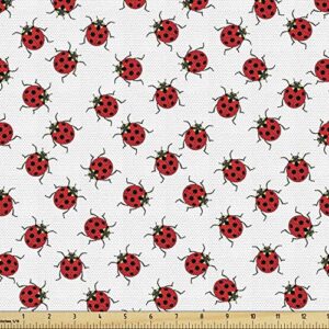 ambesonne ladybugs fabric by the yard, ladybugs pattern bunch of bugs infinite speckled marked insect theme playroom, decorative fabric for upholstery and home accents, 1 yard, white red