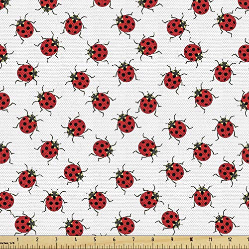 Ambesonne Ladybugs Fabric by The Yard, Ladybugs Pattern Bunch of Bugs Infinite Speckled Marked Insect Theme Playroom, Decorative Fabric for Upholstery and Home Accents, 1 Yard, White Red