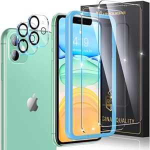 uniqueme for iphone 11 screen protector, [2+2 pack] 2 tempered glass and 2 camera lens protector 9h hardness [precise cutout] bubble free - clear