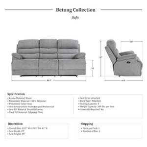 Lexicon Betong Power Double Reclining Sofa, Smoke Grey