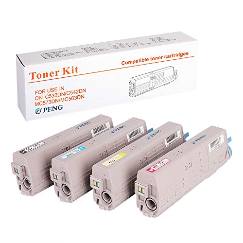 Compatible Toner cartridges for Oki Okidata C532 MC573 C532dn C542dn MC563dn MC573dn Printers 46490604, 46490603, 46490602, 46490601 High Yield BK/7K and CMY/6K Pages (4-Color Pack)