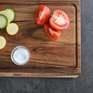 Dexas Angled Acacia Wood Cutting Board with Well, 15 x 20 inches