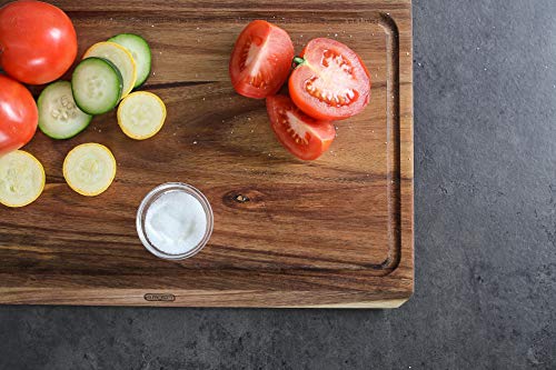 Dexas Angled Acacia Wood Cutting Board with Well, 15 x 20 inches