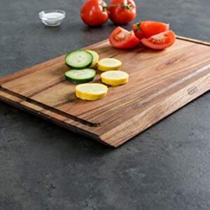 Dexas Angled Acacia Wood Cutting Board with Well, 15 x 20 inches