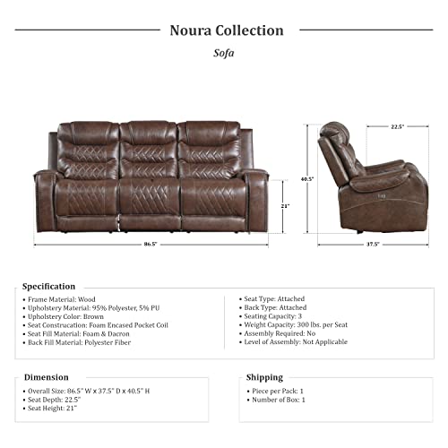 Lexicon Noura Power Double Reclining Sofa, Brown