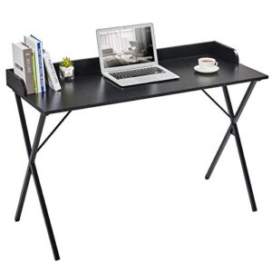 alecono black desk 47'' writing computer desk for home office small spaces modern study sturdy pc gaming table, black wood