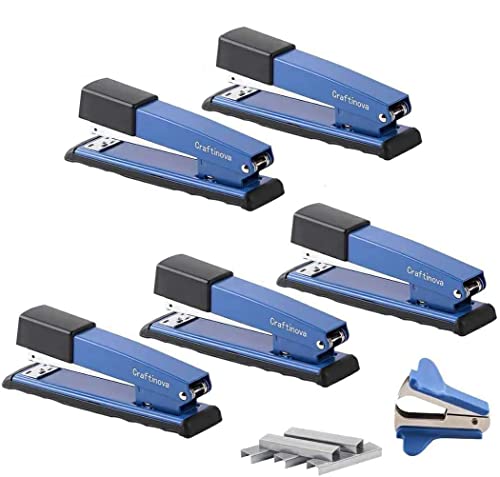 Craftinova Stapler， staplers for Desk ，Durable Metal Stapler ，25 Sheet Capacity，Includes 2000 Staples & Stapler Remover ，for Office or Home School Supplies for Teachers（Blue）5 Pack …