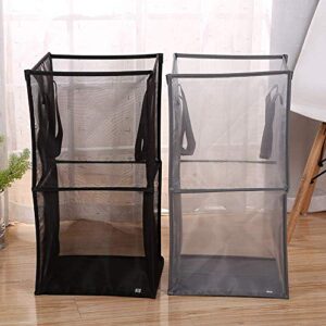 Mesh Popup Laundry Hamper with Handles, Portable & Durable Collapsible Dirty Clothes Mesh Basket Foldable for Washing Storage, Kids Room,College Dorm or Travel (Double -Layer, Black)